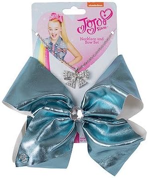 JoJo Siwa 20cm Metallic Faux Leather Bow And Necklace Set - Turquoise