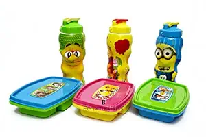 Kids Fashion Laxmi Collection Set of Plastic Lunch Box with Water Bottle - Pack of 3