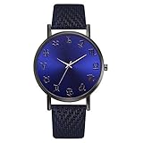 AchidistviQ-Fashion Herren-Armbanduhr, Kunstleder, rundes Zifferblatt, 12 Sternzeichen, analog, Blau