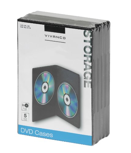 Vivanco DVD Hülle, Case, Doppelhülle für 2 DVDs, CDs, Blue-rays, 5er Pack schwarz