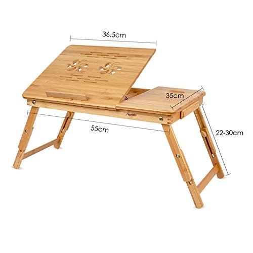 HOMFA Bambus Laptoptisch Betttisch Notebooktisch Notebook Lese Tisch Knietisch Höhenverstellbar mit Kühler 55*35*(22-30)cm - 4