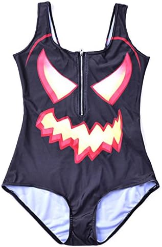 Sexy Girl Summer Big Skull Halloween 3D Print Dress Sleeveless Zip Swimsuit 1021 L