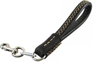 DONGKER Krótka smycz dla psa, skórzana smycz treningowa dla psa wyściełany uchwyt z karabińczykiem dla średnich i dużych psów (długość 35 cm 2 cm szerokość)