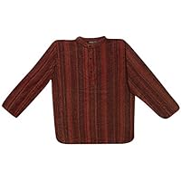 Men’s Shirt Kurta Brown Striped Cotton Ethnic Yoga Boho Tunic L