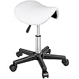 Yaheetech Saddle Stool Adjustable Rolling Salon Chair Swivel Rolling Wheels & Ergonomic for Hairdressing Massage Tattoo Spa Saddle White