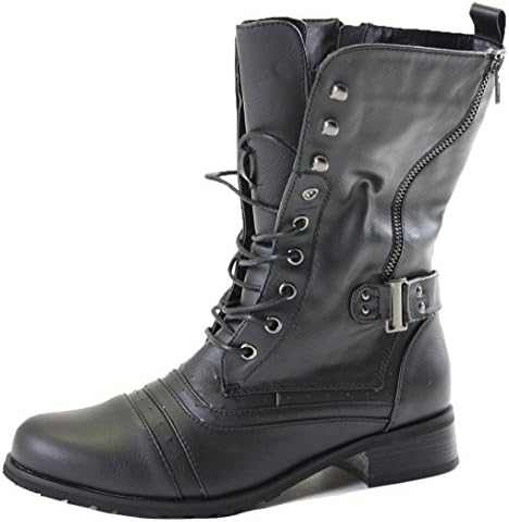 Womens Lace Up Ankle Combat Army Style Black Ladies Military Worker Boots
