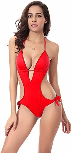 Uskincare Womens Vintage One Piece Cut Out Padded Bikini Swimsuit Swimwear Bathing Suits (One Size: UK:6-14, 1-Red)