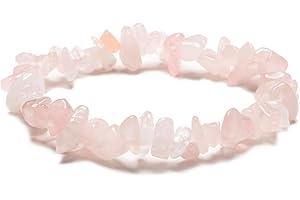 VOMONO Pink Rose Quartz Crystal Chip Elasticated Bracelet
