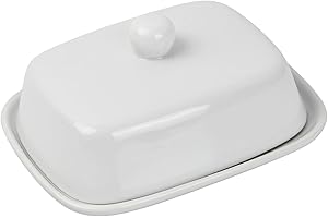 Dokeno Burriera Ceramica, Portaburro in Porcellana con Coperchio e Manico, Burriera Porcellana, Porta Burro da Tavola, Contenitore di Burro per Frigo, Countertop, Decorazione Tavola, 16.2x13x8CM