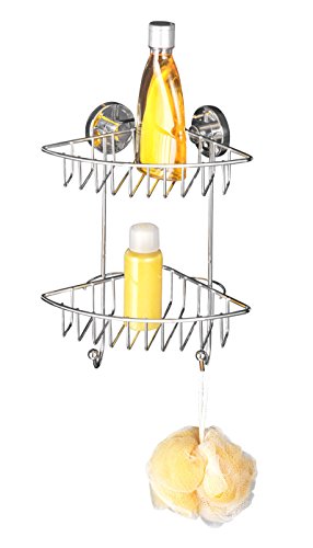 WENKO 20888100 Vacuum-Loc Eckregal Bari 2 Etagen – Befestigen ohne bohren, Stahl, 22.5 x 29.5 x 16 cm, Chrom - 2