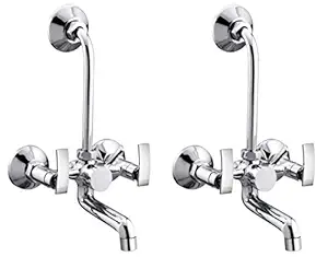 Drizzle Wall Mixer 2 in 1 Soft Brass Chrome Plated/Bathroom Wall Mixer Tap/Wall Mixer With L Bend/Water Mixer Tap For Bathroom/Quarter Turn Foam Flow Tap - Set of 2