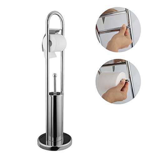BONADE Stand WC-Garnitur mit WC Bürsten und Papierhalter für Badezimmer, 80 x 21.5cm, aus Stahl Chrom, WC Rollenhalter Toilettenpapierhalter Bürstengarnitur Toilettenbürstenhalter - 5