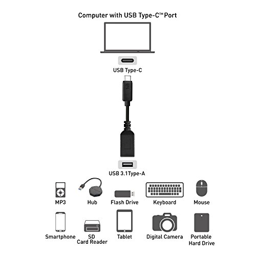 Cable Matters® USB 3.1 Type C (USB-C) auf (USB-A) Adapter Schwarz 15cm - 5