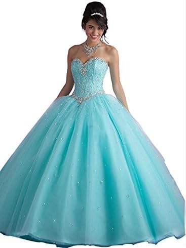 LYDIAGS Women's Sweetheart Prom Long Dresses Quinceanera Gown with Crystal Sequins Blue UK10
