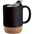 Generic WRKFH Large Ceramic Coffee Cup Mug with lid and Cork Bottom Base Work from Home (Black)