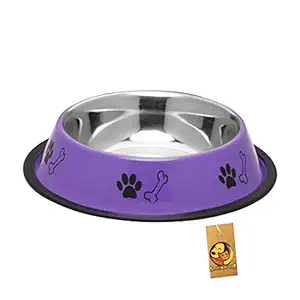 Foodie Puppies Stainless Steel Paw Bone Printed Food Water Feeding Bowl for Dogs & Puppies (Medium, 700ml, Precious Purple)