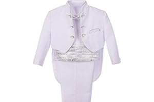 Lito Angels Conjunto de 5 Piezas Traje Vestir para niños bebé, Esmoquin Negro Blanco para Boda, Fiesta Formal, Ceremonia y ocasión Especial (con fajín Plateado y Pajarita)