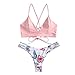 Produktbild JKLEUTRW Damen Bikini Set Frauen Sommer Sportstyle Hawaiian Print Spitzen Monokini String Dessous-Set Ouvert Floral Exquisite Badebekleidung Figuroptimizer Elegante Strandkleid