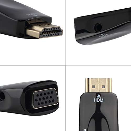 LESHP HDMI zu VGA Adapter, Mann zum weiblichen Konverter-Kasten-Adapter mit 3.5mm AV Audiokabel für PC HDTV (Schwarz) - 4