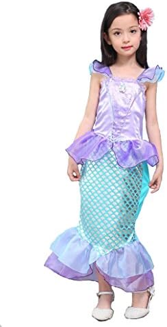Mermaid tail Fancy Ruffle Sleeve Dresses for Girl Princess Christmas Party Dresses Ariel Bling Cosplay Costume