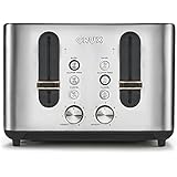 Crux Stainless Steel 4 Slice Toaster - 6 Settings - Extra Wide Slots For Bagels &amp; Thick Bread - Gluten Free Option - Reheat Setting &amp; Slide Out Crumb Tray