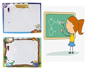 Inaaya Set of 2 Interactive Learning Double Sided Reusable White Board for Kids, Adults, Students, Teachers, Tutorial