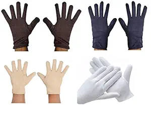 KITTUU Unisex Cotton Hand Gloves For Sports Bike UV Protection Sunburn Skin Tannig Arm Sleeves, Washable & reusable - 4 Pairs (Beige, Brown, Blue & White)