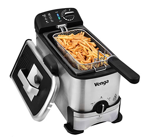 Venga! VG FT 3012 Friteuse avec Fonction de Filtrage de L'huile, en Acier Inoxydable, Plastique et Émail, 2 000 W, Capacité de 3 L, Noir