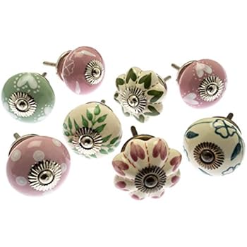 Gemischt Set mit rosa & weiß Schrankknöpfe aus Keramik x 10 (MG-202