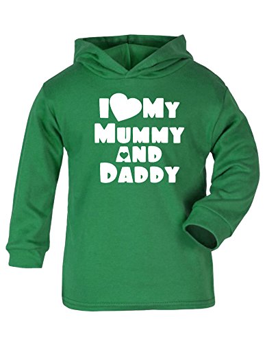I Love My Mummy & Daddy (Foo Design) Baby/kids Hoodie Emerald & White 1 - 2 Years