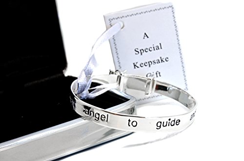 Silver Plated Guardian Angel Baby Bracelet and Personalised Engraved Gift Box, Ideal Christening Gift