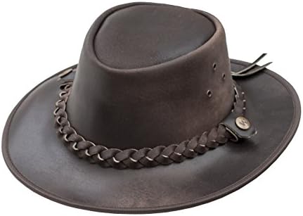 Outback Brown Cowboy Leather Hat - Australian, Wombat Chin Strap