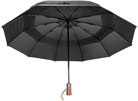 Umbrella Premium Quality Travel Compact Folding Wind Vented Windproof &amp; Storm Resistant 10 strong Fiberglass Ribs - Automatic Open and Close (Black)