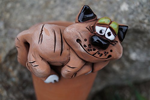 Keramik Pflanztüte mit Katze Gartendeko Handarbeit Wohnen Tierfigur Blumentopf - 2