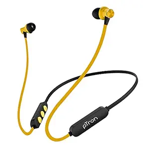 pTron Bassfest Plus Magnetic in Ear Bluetooth 5.0 Wireless Headphones with Mic, Stereo Sound with Bass, IPX4 Water & Sweat Resistant, Voice Assistance, Ergonomic & Lightweight - (Black & Yellow)