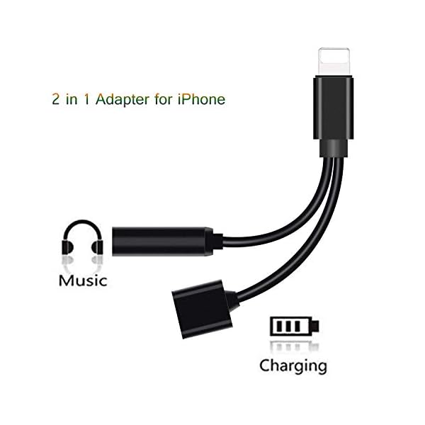 Kopfhörer Adapter für iPhone 3.5mm Klinke AUX Audio Adapter Splitter Kopfhörer Konverter Musik & Ladezubehör für iPhone 7/7 Plus / 8 / 8Plus / X/XR/XS Max. Unterstützung Alle iOS - Schwarz