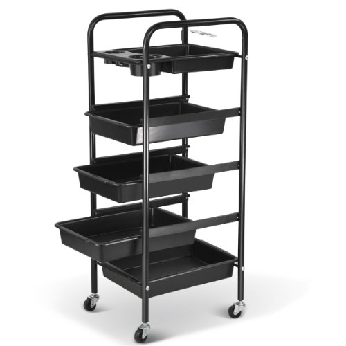5 DRAWER BLACK TROLLEY SALON HAIR DRESSING PARLOUR KITCHEN BATHROOM STORAGE UNIT