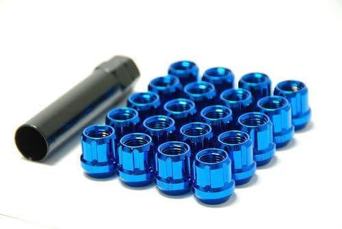 MUTEKI31886U Chrome Blue 12mm x 1.5mm Open End Lightweight Spline Drive Lug Nut Set with Key, (Set of 20)