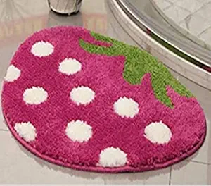 JBG Home Store Strawberry Shaped Door Mat for Home Entrance Living Room Kids Room | Microfiber Anti Slip Bathmat for Bathroom | Beautiful Designer Doormat for Kitchen Front Door, 24 x 16 Inches, Pink