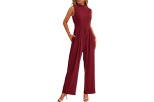 Haibang Mono Mujer Verano Elegante Jumpsuit Largo Sin Mangas Cuello Redondo Pantalones de Pierna Ancha Elegante Rompers Playsuit Una Pieza Traje Informal de Cintura Alta para Salir