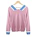 Produktbild Junjie Damen Winter Herbest Bluse Langarm Große Größe Frauen Casual V-Ausschnitt Langarm-Pullover Shirt Langarm Top Bluse Hemed Patchwork Sweatshirt Langarm T-Shirt Sweater Tunika Elegante Rosa Weiß