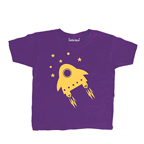 Inda-Bayi Baby-Toddler-Kids Cotton T Shirt - spaceship bright yellow on purple 1-2 Years