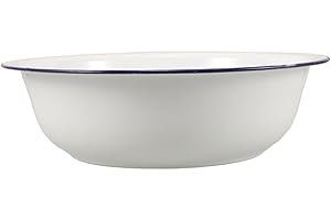 Healeved Bassine En Émail Rétro 12 Pouces Avec Bord Bleu Pour Bain De Pieds Lavabo Vintage Polyvalent Pour Trempage Et Pédicure Facile À Nettoyer