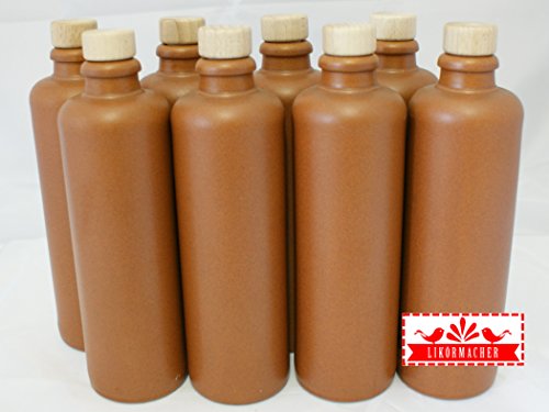 Likörmacher Tonflasche leere Likörflaschen mit Naturgriffkorken (8 x 0.35 l)