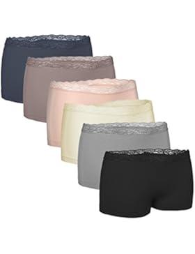 Fabio Farini 6er-Pack seamless Damen Panties Boxershorts mit Spitzen-Besatz, aus weicher Microfaser
