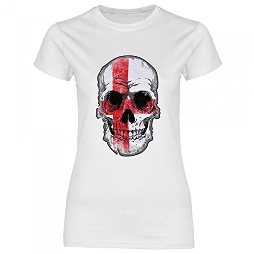Royal Shirt df11 Damen T-Shirt England Flagge | WM EM Fußball Totenkopf Trikot, Größe:XL, Farbe:White