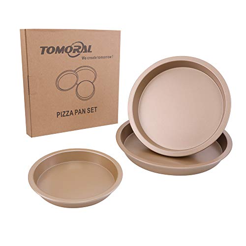 TOMORAL Juegos de sartenes para pizza 3 piezas Sartenes antiadherentes para sartenes Bandejas redondas para pizza Bandejas de cocina - Champagne Gold ?6inch 7inch 8inch?