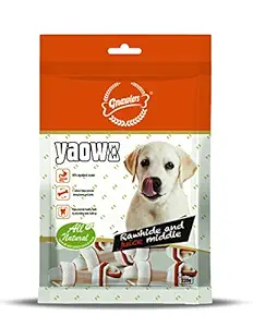 Yaowo All Natural Dog Rawhide Bones with Chicken Inside, 100% Digestible & Durable, Promotes Healthy Teeth Strong Bones and Joints, 4` Knotted 220gm (Pack of 2)