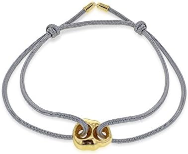 LUIS MORAIS Men's 14ct Yellow Gold Large Skull Outline Adjustable Grey Cord Bracelet of Length 19.05 -28.8cm