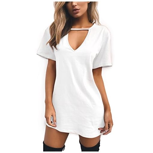 Inlefen-Mini-Abito-da-Donna-Girocollo-V-Profonda-Manica-Corta-Top-da-Abito-T-Shirt-Lunga-da-Donna